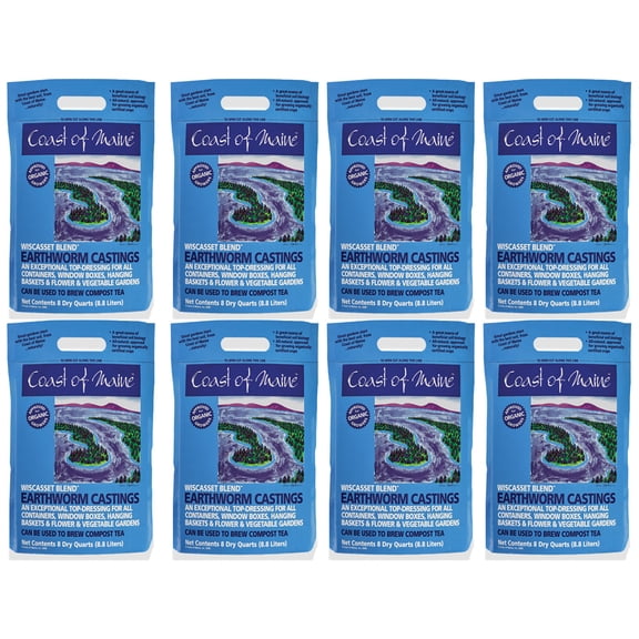 Coast of Maine OMRI Listed Wiscasset Blend Earthworm Potting Soil, 8 Quart Bag (8 Pack)