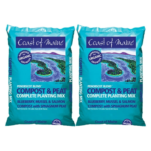 Coast of Maine Penobscot Blend Compost and Peat Organic Plant Mix, 1 Cubic Foot (2 Pack)