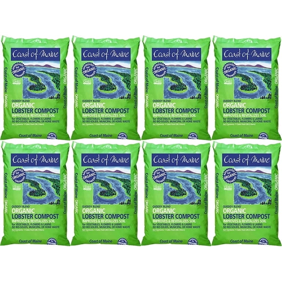 Coast of Maine Quoddy Blend Lobster and Crab Organic Compost Plant Potting Soil Blend Bag for Container Gardens and Flower Pots, 1 Cubic Foot 8 Pack