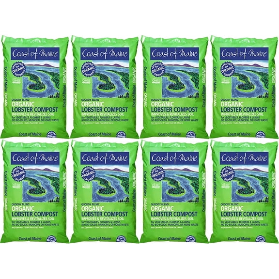 Coast of Maine Quoddy Blend Lobster and Crab Organic Compost Plant Potting Soil Blend Bag for Container Gardens and Flower Pots, 1 Cubic Foot 8 Pack