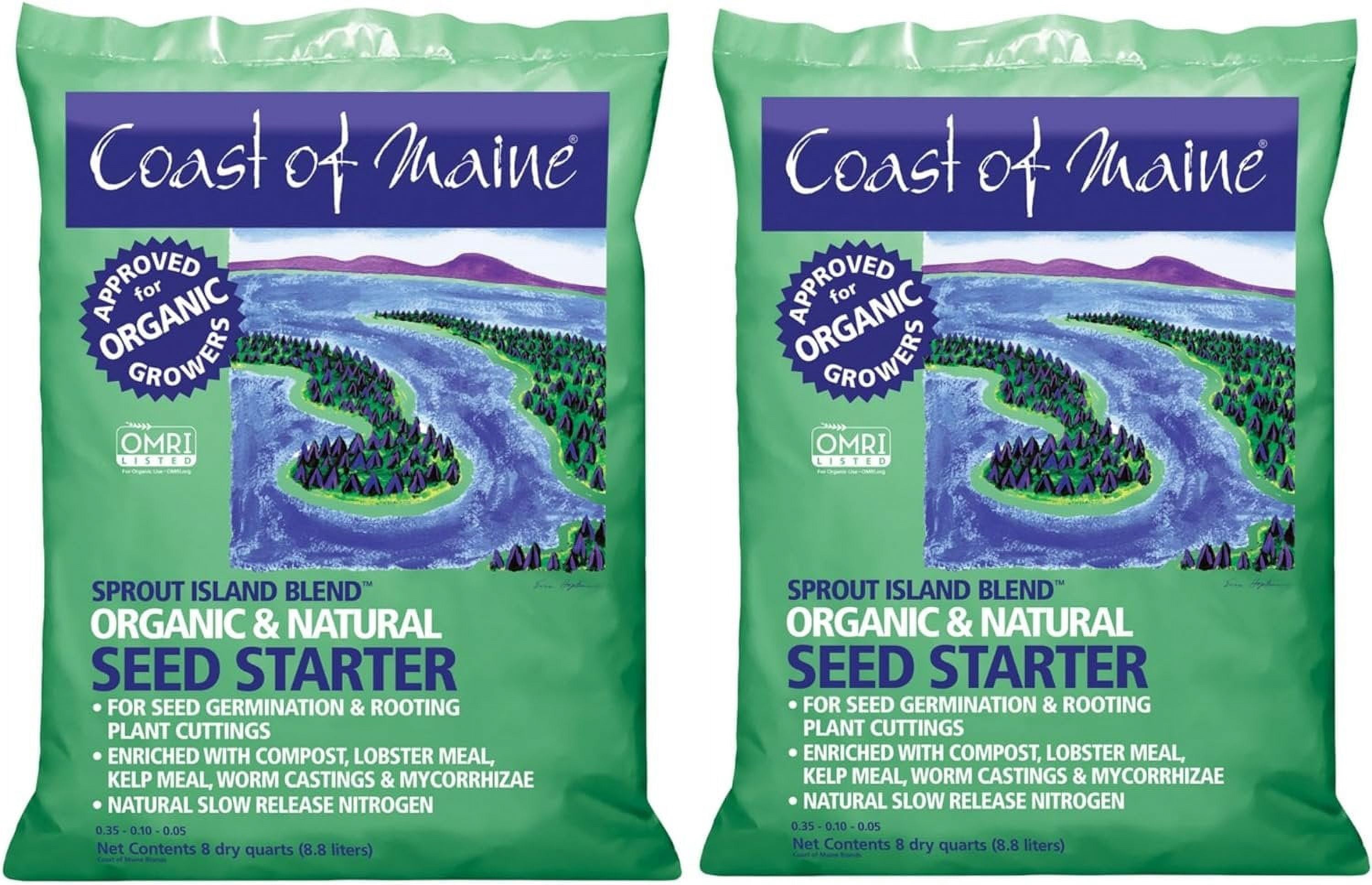 Coast of Maine Sprout Island Blend Organic & Natural Seed Starter for Seed Germination and Rooting Plant Cuttings, 8 Quarts Pack of 2