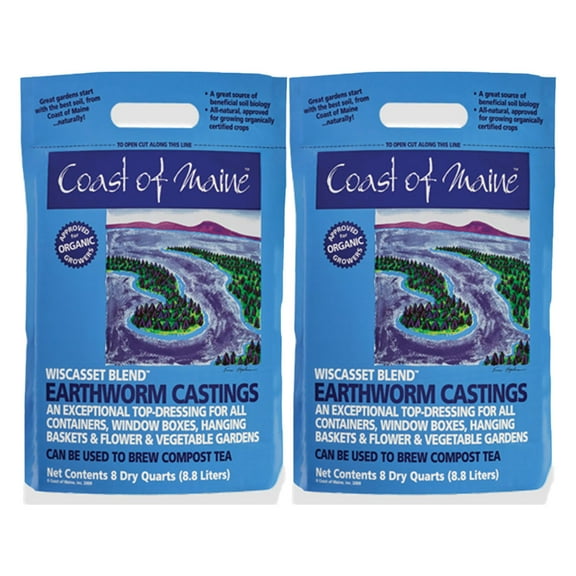 Coast of Maine Wiscasset Blend Earthworm Potting Soil, 8 Quart Bag (2 Pack)