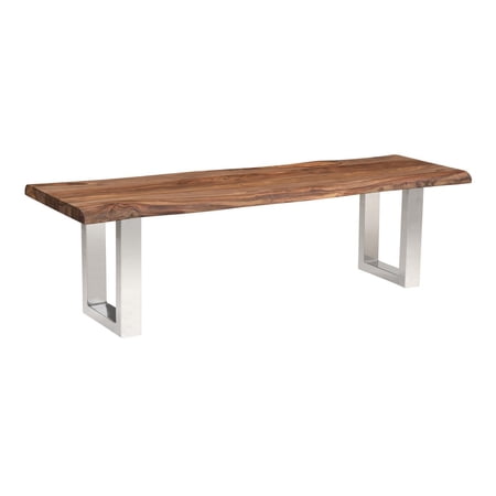 Coast to Coast Imports Brownstone 2 Wood Dining Bench with Brown Top/Chrome base
