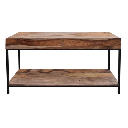 Coast to Coast Mercer Rustic 2 Drawer Console or Sofa Table with Shelf- Natural Finish with Black Metal Legs