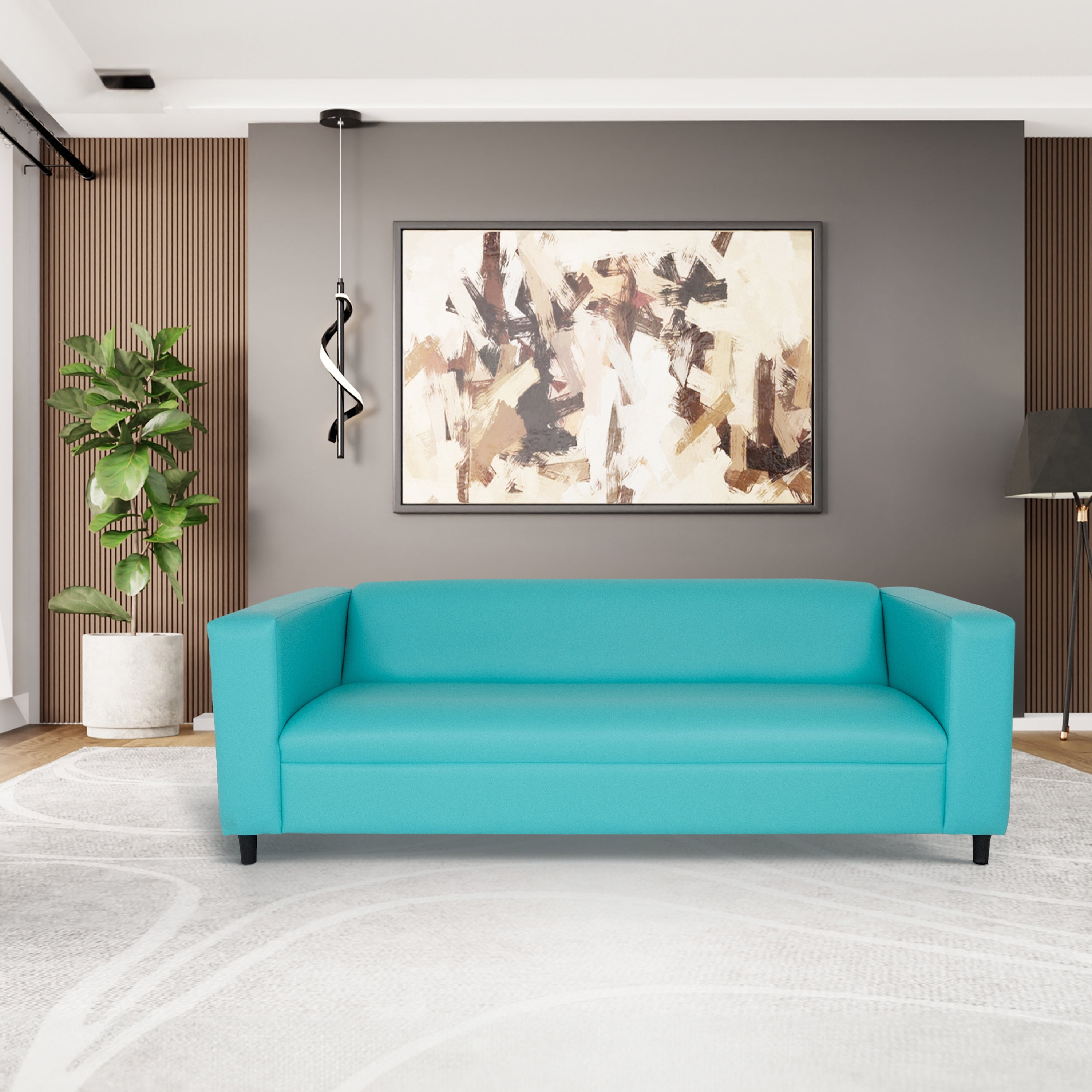 Dropship Teal Faux Leather Sofa, Modern 3-Seater Sofas Couches For Living  Room, Bedroom, Office, And Apartment With Solid Wood Frame to Sell Online  at a Lower Price
