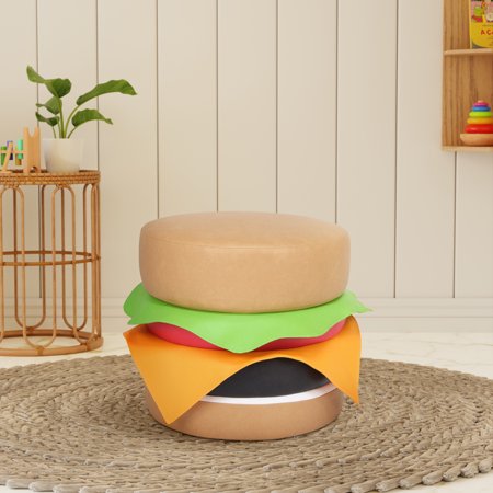 Coast to Coast Sofas Cheeseburger Faux Leather Ottoman for Living Room, Bedroom with Solid Wood Frame