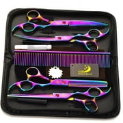 CoastaCloud,4Pcs/Set 7 inch Salon Barber stainless steel Scissors Shears Hair Styling for Kids Adults Haircut Pets Grooming Professional Electroplated Haircutting with Free Comb+Bag Straight Thinning