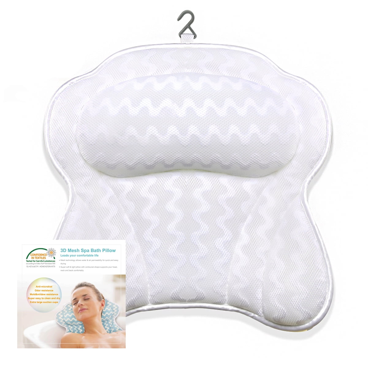 Coastacloud Hot Tub Bath Pillow for Bathtub with Strong Suction Cups, Extra Large Size Pillow Bath Cushion for Bathtub, Hot Tub, Jacuzzi, Home Spa Non-Slip Luxury