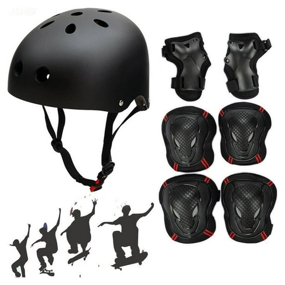 Coastacloud Skating Skateboard Sport Helmet + 6pcs Elbow Knee Wrist Pads Cycling Outdoor Sports for Youths Kids Children Teen Protective Gear Safety Scooter