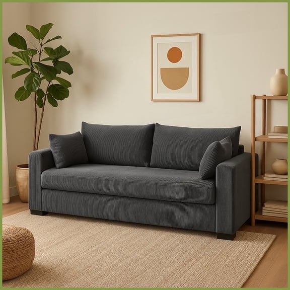Coastal 3-Seat Corduroy Sofa Soft Textured Fabric for Living Room Comfort & Beachy Charm