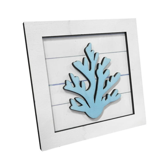 Coastal 3D Wooden Wall Art 14.5" Square, Ocean Theme Sea-Star, Seahorse, Sand-Dollar & Coral Sculpture, Ready-To-Hang Nautical Bathroom, Beach-House Entryway Décor, Gift-Boxed, 1X , 1X Wooden Pendant
