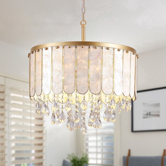 Coastal 5-Light Gold Natural Seashell Chandelier With Crystal Accents