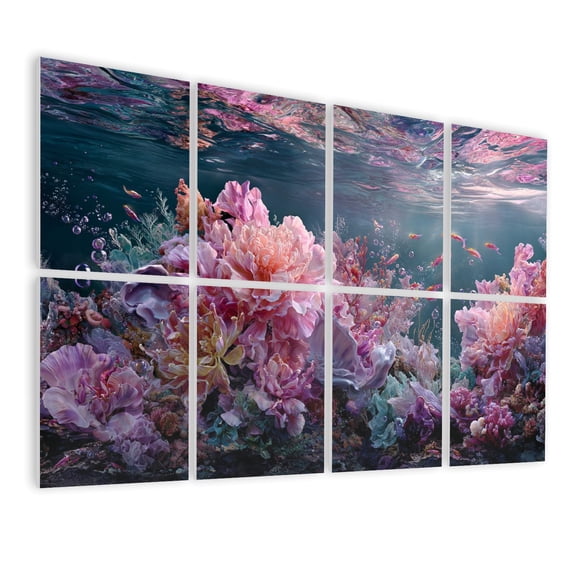Coastal 8 Pack Art Acoustic Panels Sound Absorbing Pastel Coral Turquoise Sea Plants Artwork Decorative Soundproof Wall Panels Self Adhesive for Nursery Game Room Girls Bedroom 48"x32"