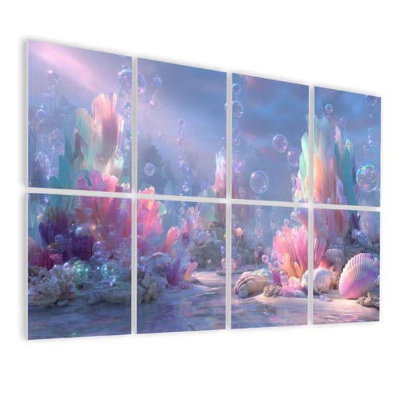 Coastal 8 Pack Art Acoustic Panels Sound Absorbing Peaceful Underwater Scene Pink Turquoise Coral Decorative Soundproof Wall Panels Self Adhesive for Nursery Game Room Girls Bedroom 48"x32"