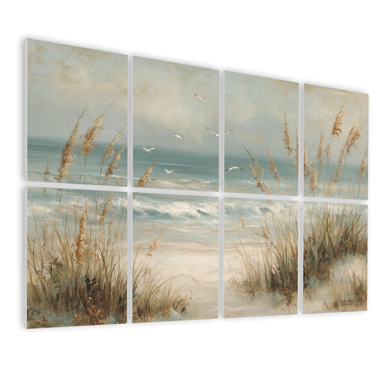 Coastal 8 Pack Art Acoustic Panels Sound Absorbing Serene Ocean Shore Dunes Seagulls Decorative Soundproof Wall Panels Self Adhesive for Nursery Game Room Bedroom 48"x32"
