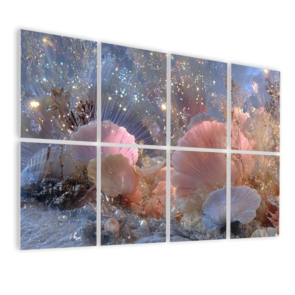 Coastal 8 Pack Art Acoustic Panels Sound Absorbing Serene Seafloor Fantasy Iridescent Marine Life Decorative Soundproof Wall Panels Self Adhesive for Nursery Game Room Girls Bedroom 48"x32"