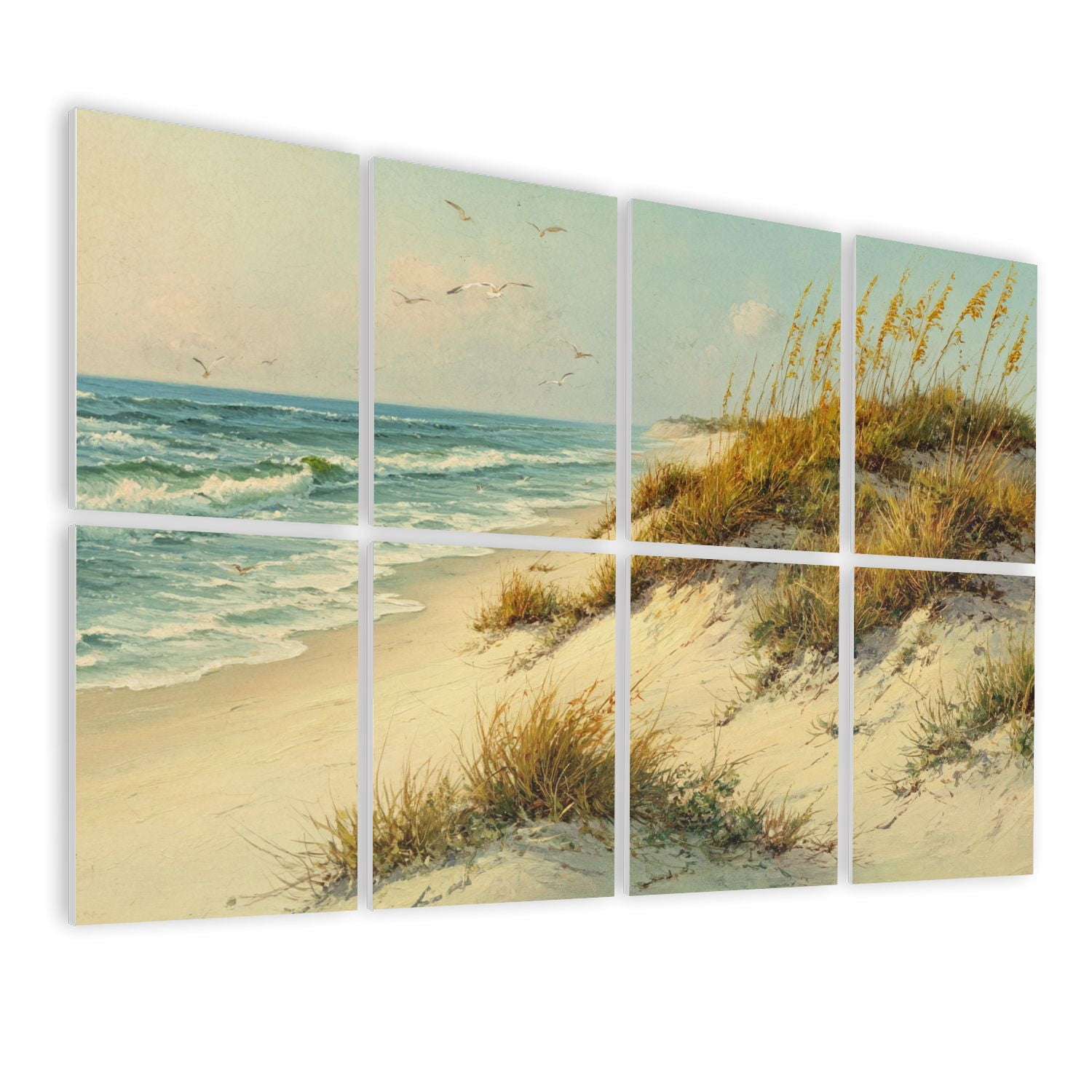 Coastal 8 Pack Art Acoustic Panels Sound Absorbing Soothing Beach Pale Dunes Gentle Ocean Breeze Decorative Soundproof Wall Panels Self Adhesive for Nursery Game Room Bedroom 48"x32"