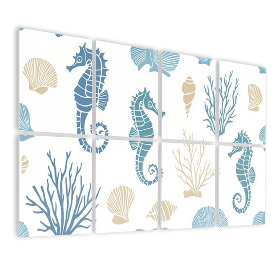 Coastal 8 Pack Art Acoustic Panels Sound Absorbing Summer Ocean Seashell Seahorse Tranquil Decorative Soundproof Wall Panels Self Adhesive for Nursery Game Room Bedroom 48"x32"