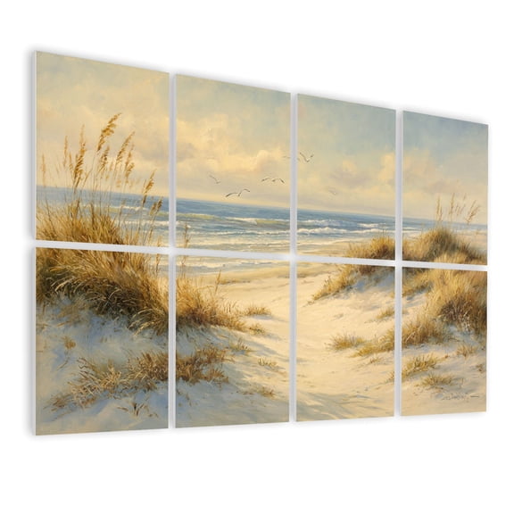Coastal 8 Pack Art Acoustic Panels Sound Absorbing Vintage Watercolor Beach Scene Soft Sand Dunes Decorative Soundproof Wall Panels Self Adhesive for Nursery Game Room Bedroom 48"x32"
