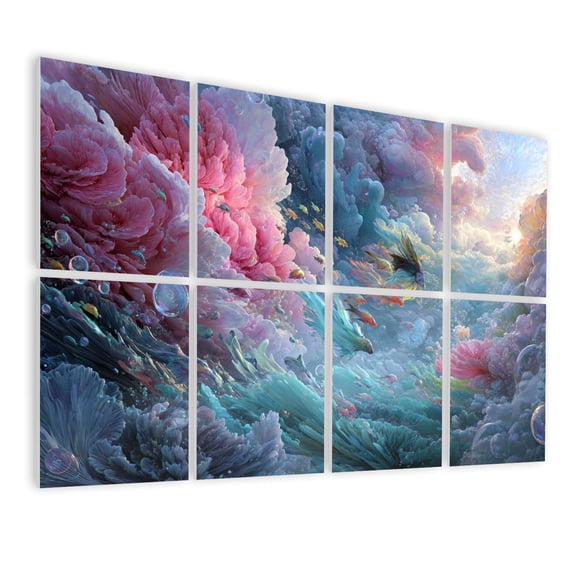 Coastal 8 Pack Art Acoustic Panels Sound Absorbing Whimsical Underwater Scene Pastel Coral Reefs Iridescent Decorative Soundproof Wall Panels Self Adhesive for Nursery Game Room Girls Bedroom 48"x32"