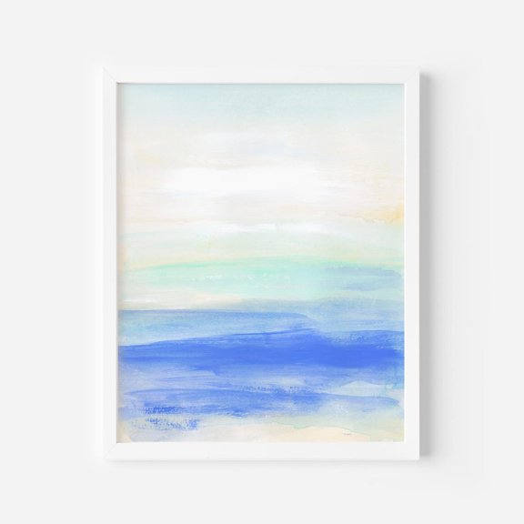 Coastal Abstract Art In Blue Turquoise Mint For Ocean Landscape Beach Art "Summer Slowed" Art Or Art, Unframed Paper Print