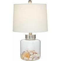 Coastal Accent Table Lamp Fillable 20.5" High Clear Glass Sea Shells Off White Linen Fabric Drum Shade for Living Room Bedroom Beach House Bedside Nightstand Home