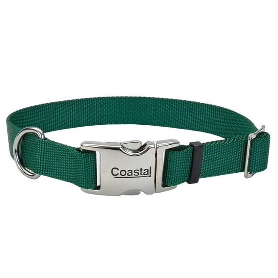 Coastal Adjustable Dog Collar with Metal Buckle, Hunter, Small - 5/8" x 10"-14"