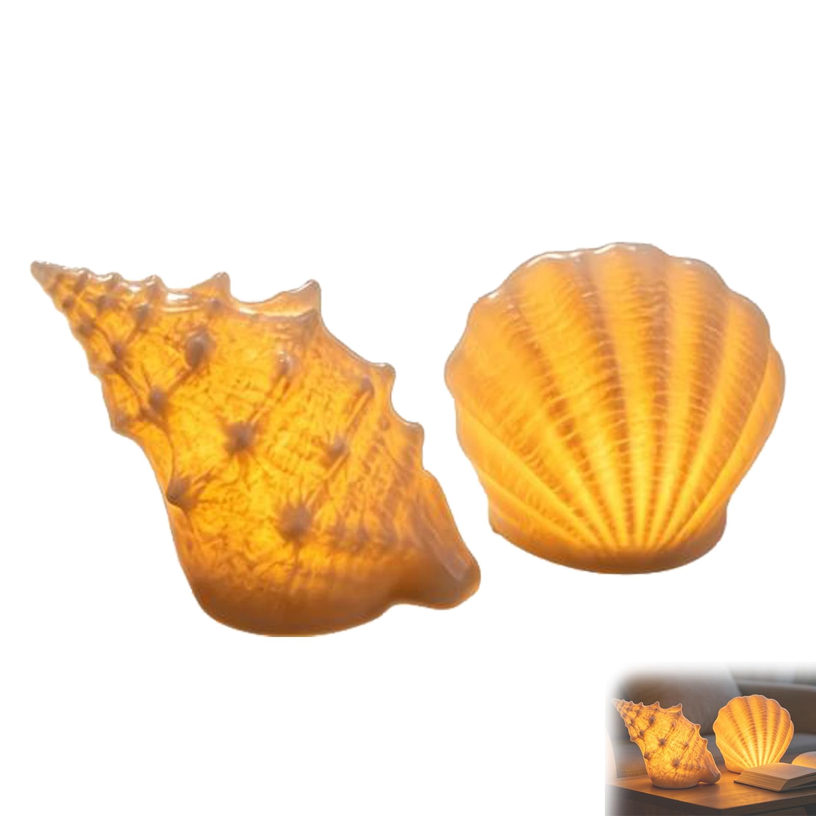 Coastal Afterglow Shell & Conch Light Set, 2-Piece Resin Beach Night ...
