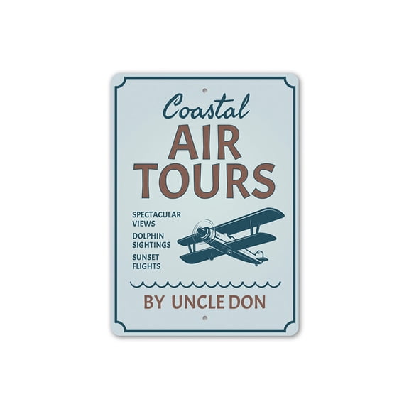 Coastal Air Tours Aviation Sign, Pilot Sign, Hangar Aluminum Metal Decor Sign - 4x18 inches