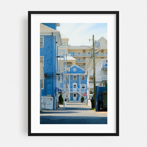 Coastal Alleyway 02 - Ocean City Maryland Photography Beach House Architecture Boardwalk Coastal Seaside Cityscape Travel Poster Black Framed Wall Art Print 16 x 24 inches