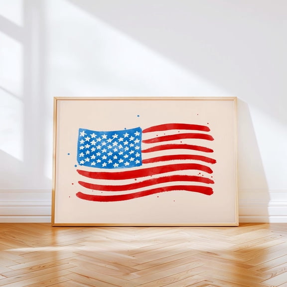 Coastal American Flag USA Horizontal Americana, Unframed Paper Print Size 24x36