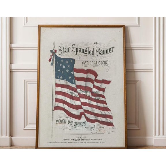 Coastal American Flag Wall Art Print, Unframed Paper Poster 24x36in