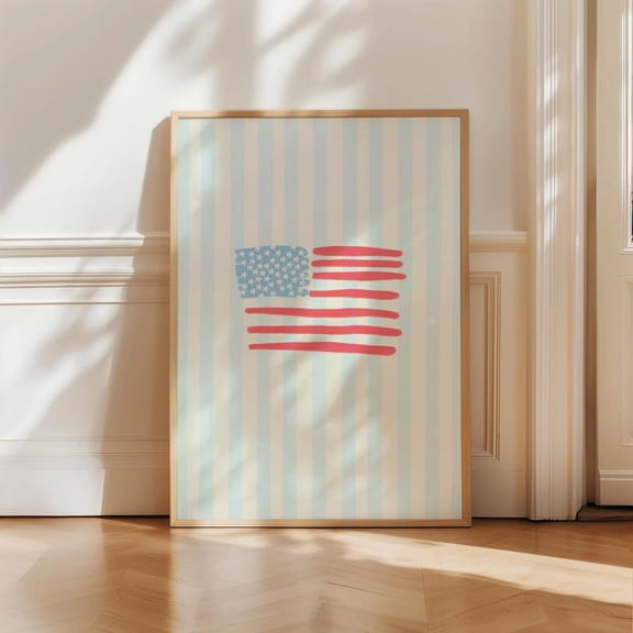 Coastal American Flag Wall Art Trendy Preppy Poster Apartment Dorm Coastal Cowgirl Nantucket Summer poster Labor Day Decor, Unframed Poster Size 24x36