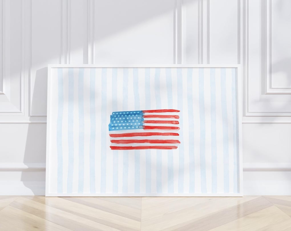 Coastal American Flag Wall Blue Coastal Print Art Blue Print 4Th Of ...