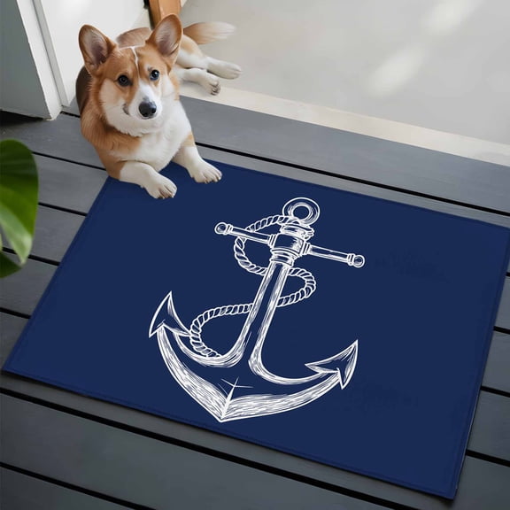 Coastal Anchor 2x3 Area Rugs for Living Room, Nautical Knot Navy Blue Minimalist Non Slip Floor Mat Washable Low-Profile Indoor Carpet for Bedroom, Dining Room, Bathroom