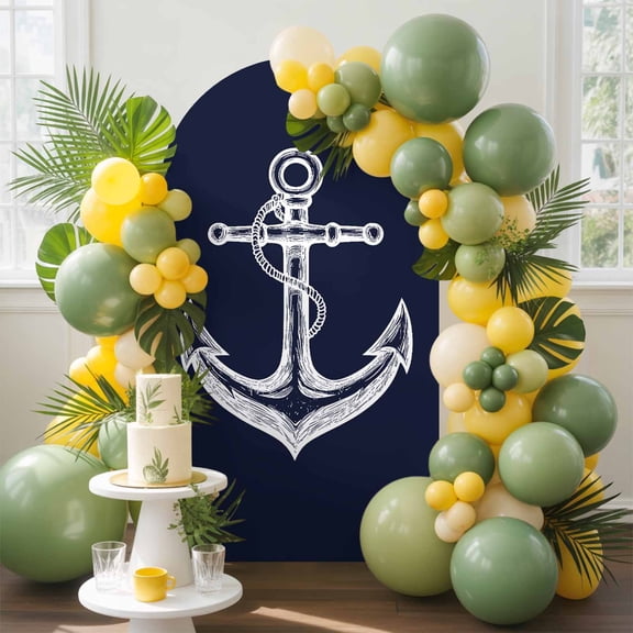 Coastal Anchor Arch Backdrop Cover, 4FT, Nautical Knot Dark Blue Spandex Arch Covers Double-Sided Backdrop for Wedding Birthday Party Photo Background Decoration
