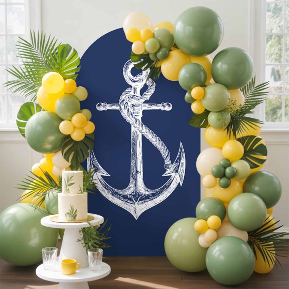 Coastal Anchor Arch Backdrop Cover, 4FT, Nautical Knot Navy Blue Spandex Arch Covers Double-Sided Backdrop for Wedding Birthday Party Photo Background Decoration