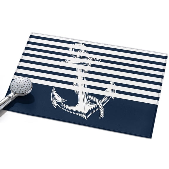 Coastal Anchor Area Rugs 2x3ft Seafaring Navy Blue Nautical Anchorage White Stripes Floor Rug Non Slip Low Pile Ultra Soft Throw Carpet for Entryway Indoor Entrance Kitchen Bathroom