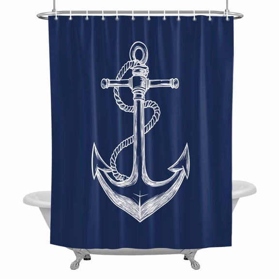 Coastal Anchor Bathroom Shower Curtain, Nautical Knot Navy Blue Minimalist Waterproof Washable Soft Bath Curtain for Bathtub Decor with 12 Hooks&Grommet, 72x72 Inch