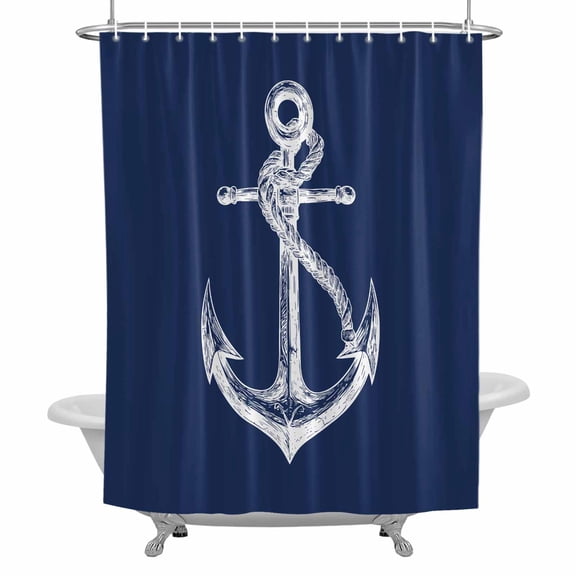 Coastal Anchor Bathroom Shower Curtain, Nautical Knot Navy Blue Waterproof Washable Soft Bath Curtain for Bathtub Decor with 12 Hooks&Grommet, 72x72 Inch