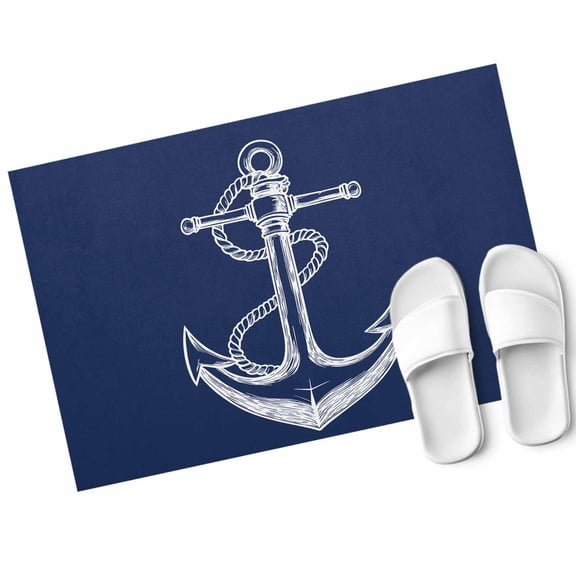 Coastal Anchor Door Mat Nautical Knot Non Slip Absorbent Entrance Mat Washable Low Profile Indoor Doormat for Front Door Entryway Entry 16"x24"