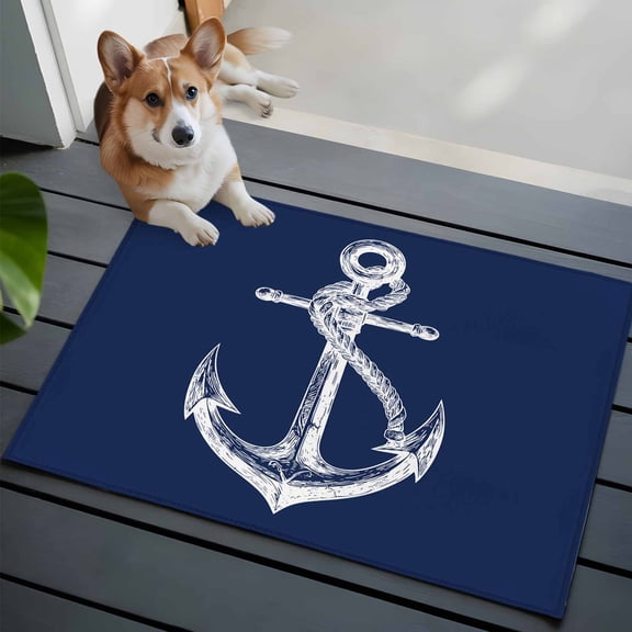 Coastal Anchor Front Door Rugs 2x3 ft Nautical Knot Navy Blue Small Rug for Entryway Non Slip Washable Bathroom Door Mat Absorbent Floor Mat for Indoor Entrance