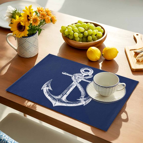 Coastal Anchor Placemats Set of 1, Nautical Knot Non-Slip Place Mats Washable Table Mats for Kitchen Dining Table Decorations Indoor/Outdoor