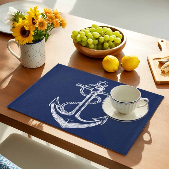 Coastal Anchor Placemats Set of 2, Nautical Knot Non-Slip Place Mats Washable Table Mats for Kitchen Dining Table Decorations Indoor/Outdoor