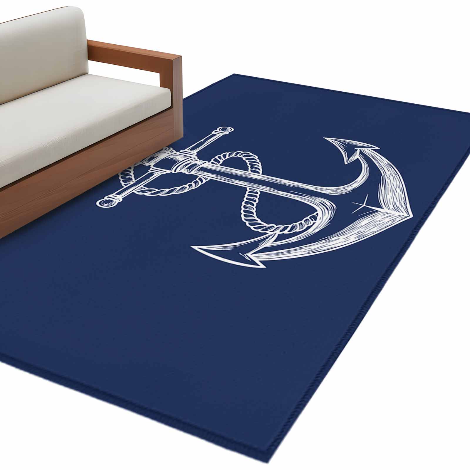 Coastal Anchor Rectangle Area Rug 4x6 ft Nautical Knot Navy Blue ...