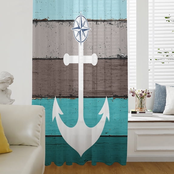 Coastal Anchor Semi Sheer Curtains Drapes for Living Room, Bedroom ...