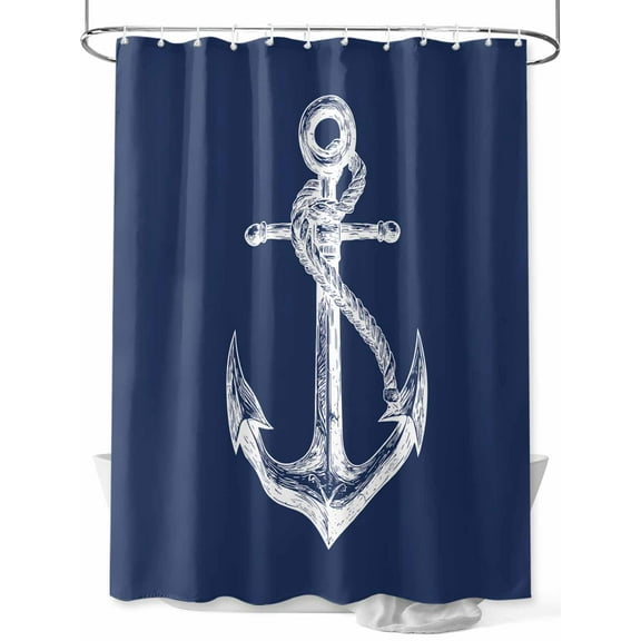 Coastal Anchor Shower Curtain, Nautical Knot Navy Blue Waterproof Shower Curtain Set with 12 Hooks Lightweight Washable Fabric Shower Curtains for Bathroom 36x72 Inches