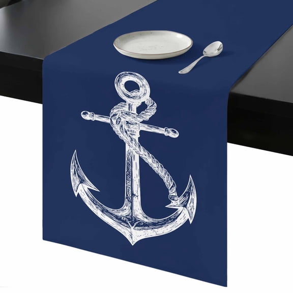 Coastal Anchor Table Runner 13x36 Inch Nautical Knot Navy Blue Table Runner Non-Slip Dresser Scarves for Holiday Decorations, Party, Dinner and Gatherings, 1 Pack