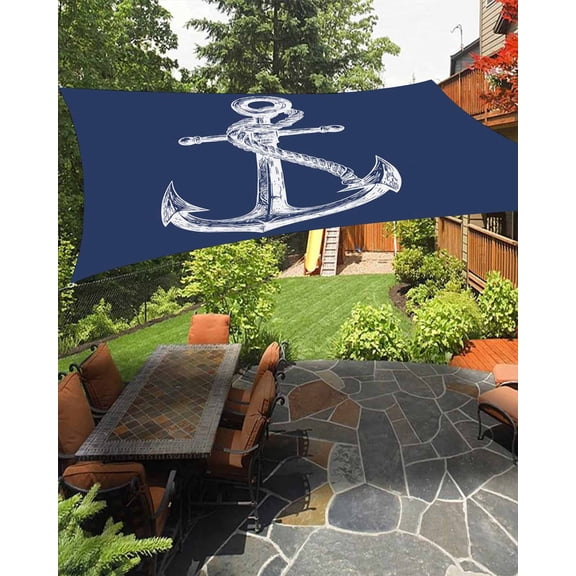 Coastal Anchor Waterproof Sun Shade Sail Nautical Knot Navy Blue Outdoor Patio Sun Shades Canopy UV Block Waterproof Sunshade for Garden Backyard Deck Pergola 6.5x10 Ft