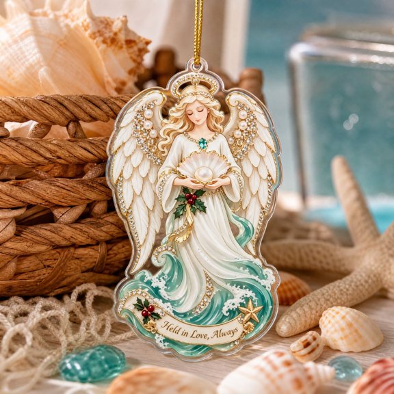 Coastal Angel Christmas Ornament, 2D Acrylic Nautical Angel Decor with Seashell, Pearls and Ocean Waves, Sentimental Holiday Keepsake for Tree, Home and Gift by XSAOP